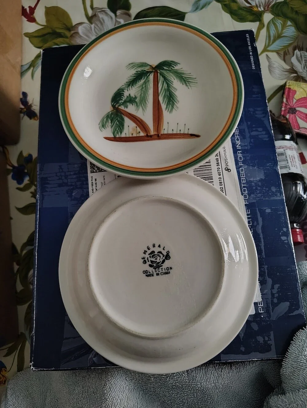 2 Palm Tree Dinner Plates- Green & Brown